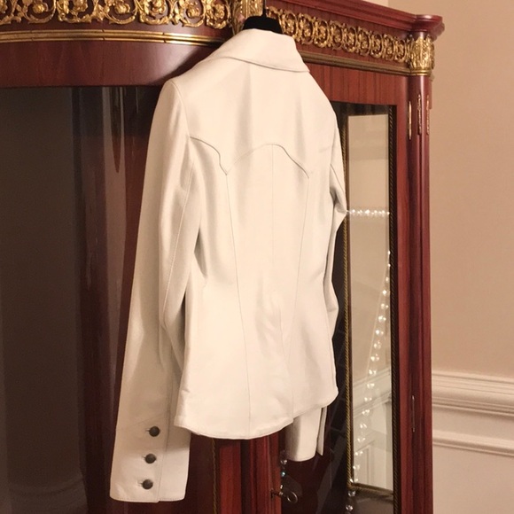 Bebe 100%Genuine Leather embroidered white blazer jacket Sz.XS - Picture 16 of 16